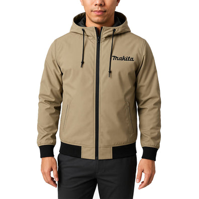 Makita Beige Hooded Jacket, Lightweight and Weather-Resistant Workwear (Medium)