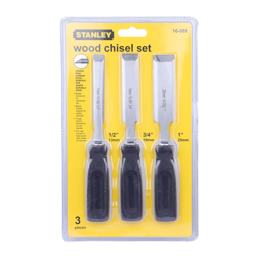Stanley 3pcs. Wood Chisel Set (Black) (16-089) – GIGATOOLS Industrial ...