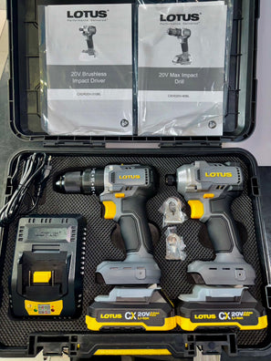 Lotus CCX400 20V Brushless Cordless Impact Drill and Impact Driver Combo Kit (w/ 2×2Ah Batteries + Fast Charger)