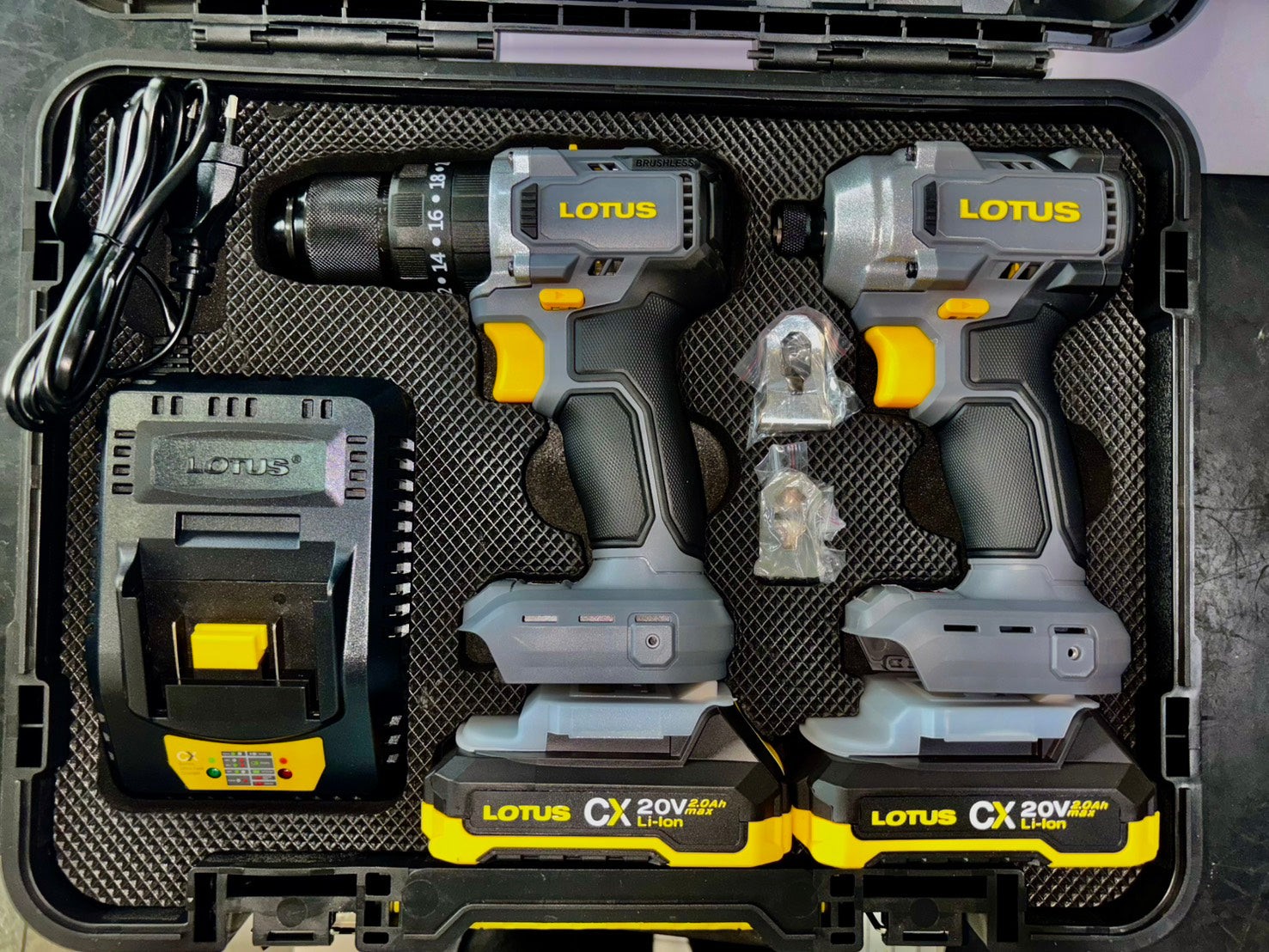Lotus CCX400 20V Brushless Cordless Impact Drill and Impact Driver Combo Kit (w/ 2×2Ah Batteries + Fast Charger)