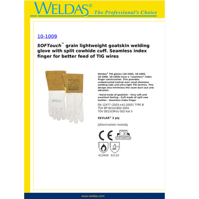 Weldas USA SOFTouch™ Grain Lightweight Goatskin Welding Glove with Split Cowhide Cuff