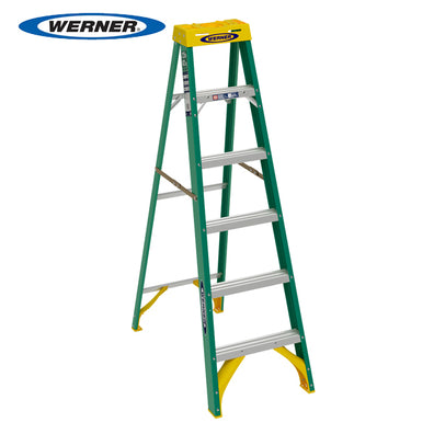 Werner Fiberglass Step Ladder A-Type, Green, 225lbs Capacity (Made in USA)