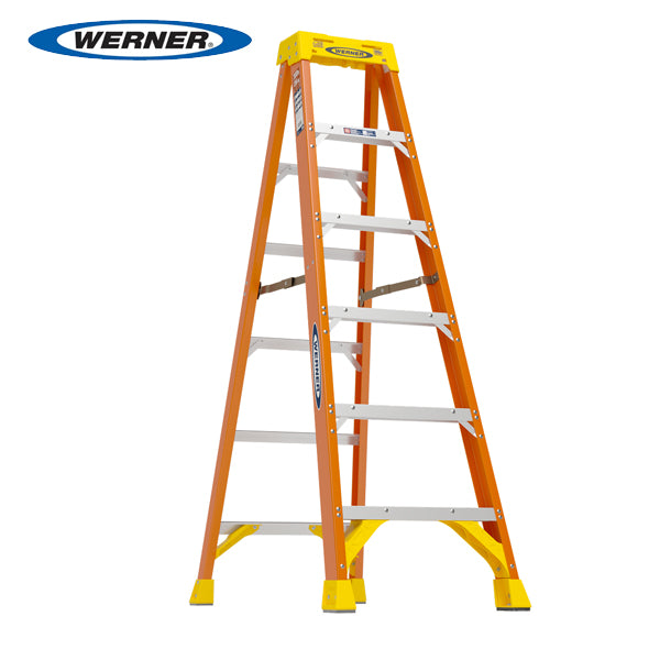Werner Fiberglass Step Ladder A-Type, Orange, 300lbs Capacity (Made in USA)