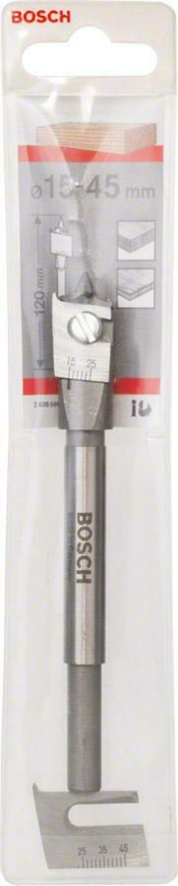Bosch Professional Adjustable Wood Spade Bit – 15mm to 45mm, 120mm OAL, Hex Shank ( 2608596333 )