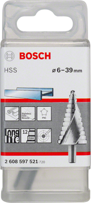 Bosch Professional HSS Step Drill Bit, 3-flat Shank (6-39 mm), 12 Steps ( 2608597521 )