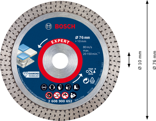 Bosch EXPERT 76mm Diamond Continuous Rim Turbo Blade for Hard Tile and Ceramic ( 2608900652 )