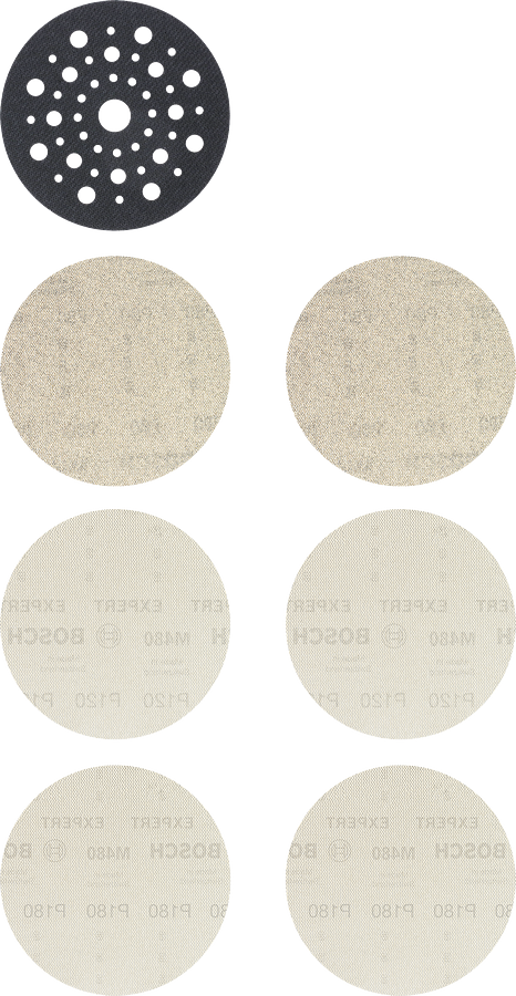 Bosch EXPERT M480 Net Sanding Discs, 125mm (5-inch) 6+1 Piece Set with Pad Saver (2608901202)