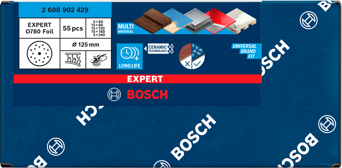 Bosch EXPERT O780 Foil Sanding Disc 125mm Set ( 55pcs) ( 2608902429 )