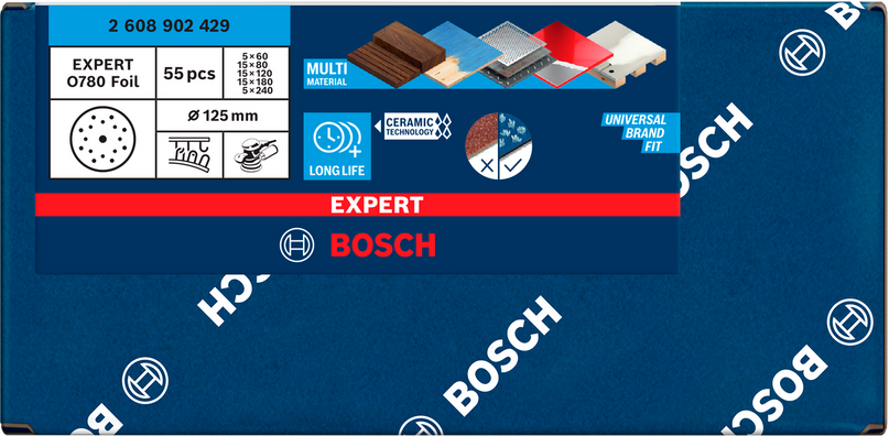 Bosch EXPERT O780 Foil Sanding Disc 125mm Set ( 55pcs) ( 2608902429 )