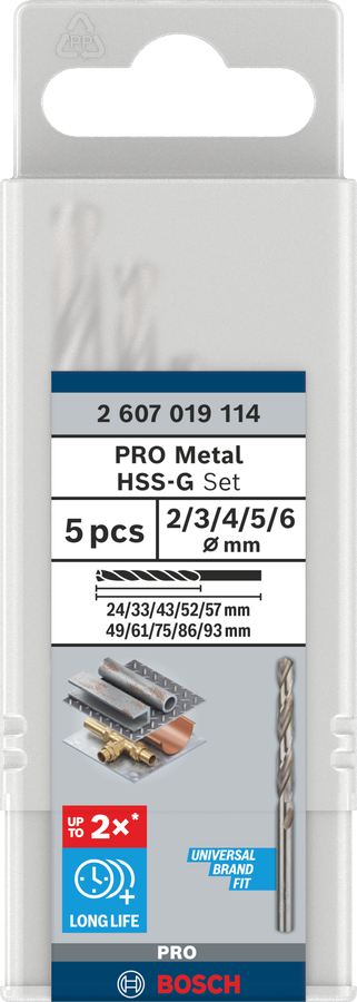 Bosch PRO Metal HSS-G Twist Drill Bit Set, 5 pcs ( 2607019114 )