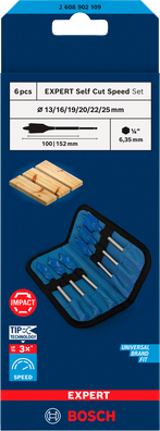 Bosch EXPERT 6pcs Self Cut Speed Spade Drill Bit Set 13/16/19/20/22/25 ( 2608902109 / 2608900333 )