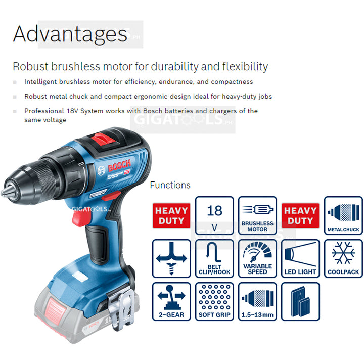New Bosch GSR 18V-50 Professional Robust Brushless Motor Cordless Drill/Driver ( Bare Tool Only ) - GIGATOOLS.PH