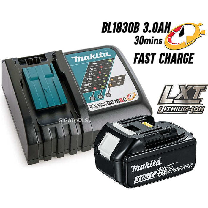 Makita DC18RC Rapid Charger and BL1830B 3.0Ah 18V LXT Battery Set