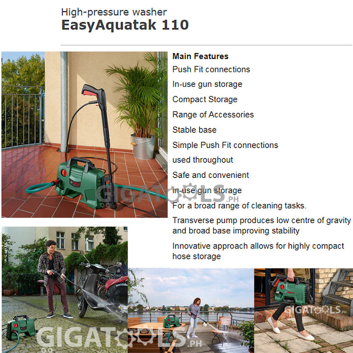 Bosch Easy Aquatak 110 Bars Pressure Washer & Car Wash Set ( New 2019 Version ) - GIGATOOLS.PH