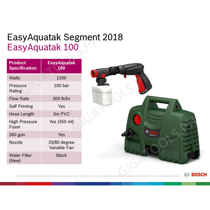 New Bosch Easy Aquatak 100 Pressure Washer (New Version) - GIGATOOLS.PH