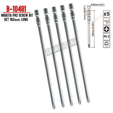 Makita B-10481 PH2 Philips Screwdriver / Screw Bit Set 162mm long ( 5's )