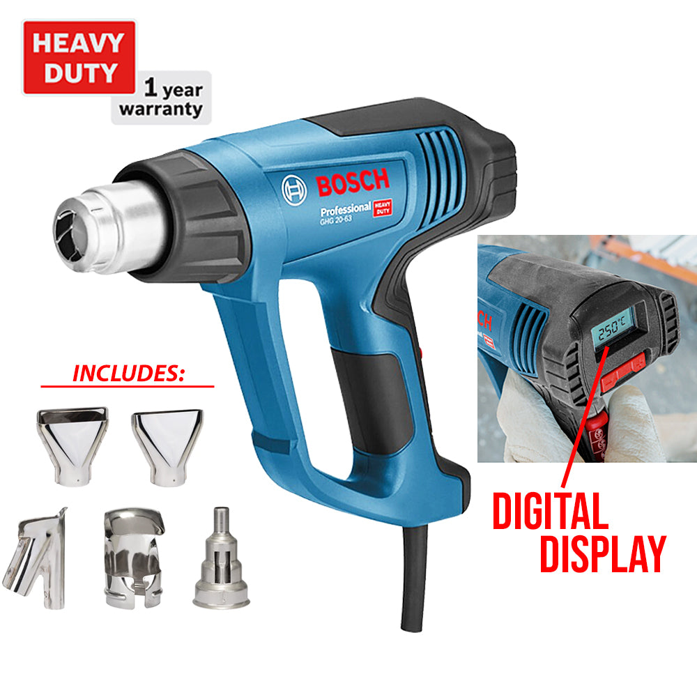 Bosch GHG 20-63 Heat Gun Heavy Duty 2000W with LED Display Air Temperature Indication and Selection