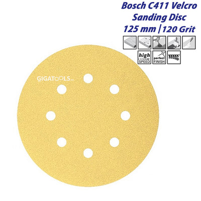 Bosch C411 Velcro Sanding Discs 125 mm / 120 Grit For Random Orbital Sanders ( 2 608 608 T67 ) - GIGATOOLS.PH