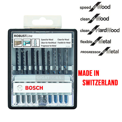 Bosch RobustLine Heavy Duty 10pcs Assorted High Carbon Steel and T-Shank Jigsaw Blade Expert for Wood and Metal ( 2607010542 ) - GIGATOOLS.PH