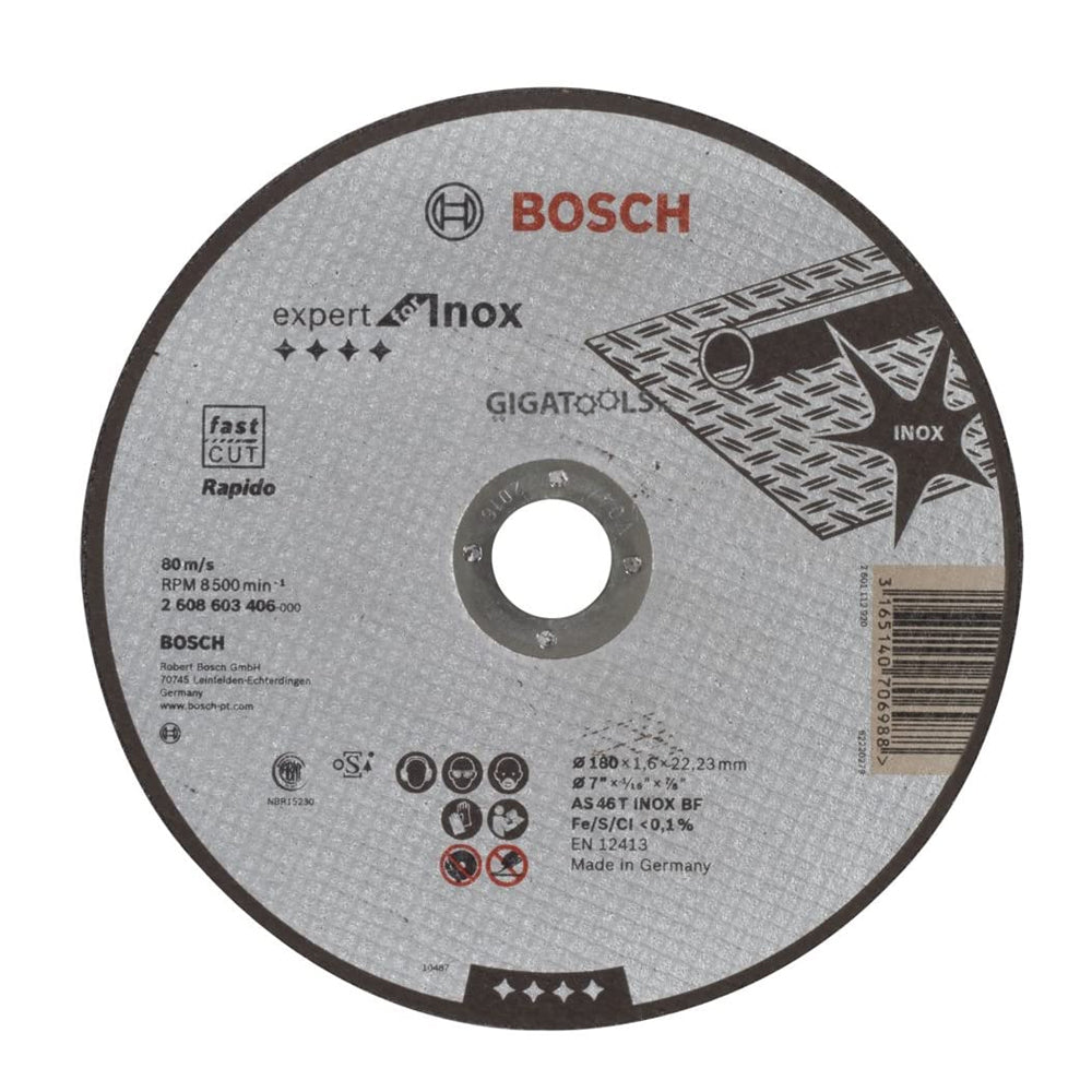Bosch 7-inch INOX Cutting Disc for Metal 180 x 1.6 x 22.23 mm ( 2608603406 ) Made in Slovenia