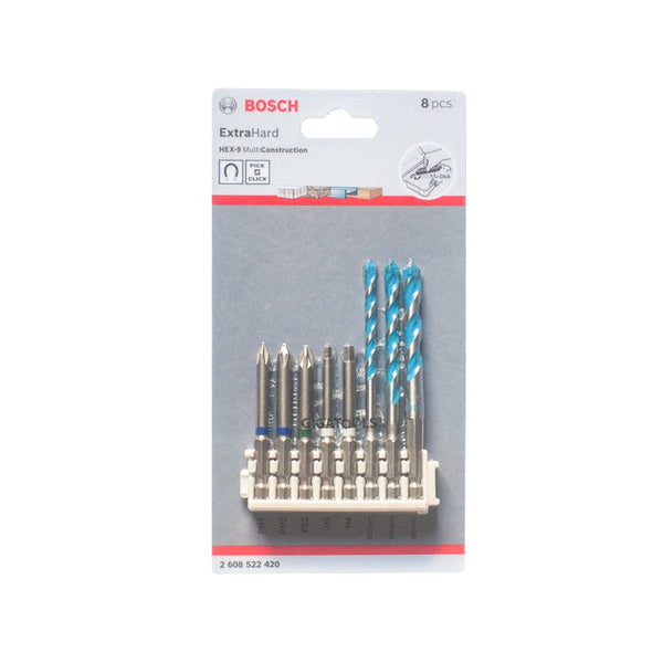 Bosch 8pcs ExtraHard Pick and Click Screwdriver Bits & Multi Construction Drill Bit Set ( 2608522420 )