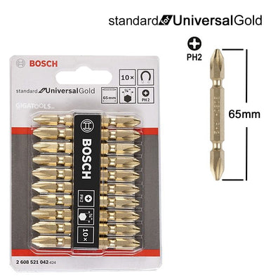 Bosch PH2 Double Ended 65mm Gold Screw Bits / Screwdriver bit set ( 10's ) ( 2608521042 )