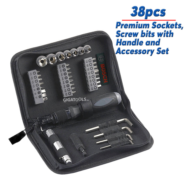 Bosch Promoline 38pcs Premium Sockets, screw bits with handle and Hand tools kit Set ( 2607017511 )