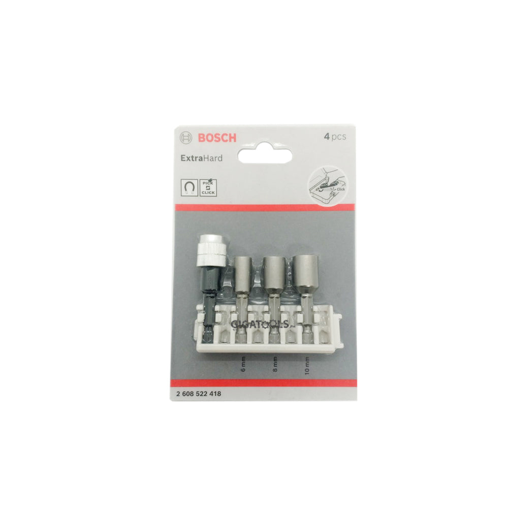 Bosch ExtraHard Pick and Click Nutsetter ( 6, 8, 10mm ) and Quick Change Bit Holder ( 2608522418 )