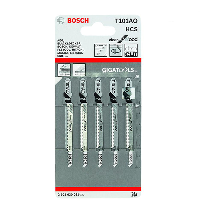 Bosch T101AO 5pcs Jigsaw Blade for Clean and Curved Cuts (HSS for Metal, 1.5-15mm) - GIGATOOLS.PH
