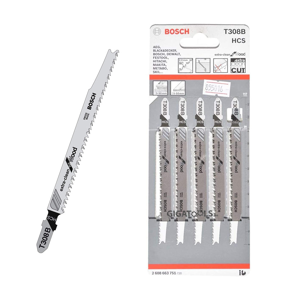 Bosch T308B 5pcs Jigsaw Blade Extra-Clean for Wood ( 2608663751 )