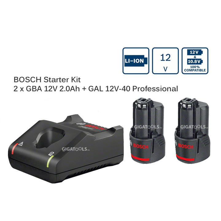 Bosch Starter Kit 12V Lithium Batteries and Charger (For GSR 120, GSB 120 & GDR 120) - GIGATOOLS.PH