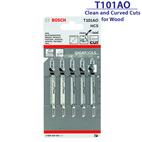 Bosch T101AO 5pcs Jigsaw Blade for Clean and Curved Cuts (HSS for Metal, 1.5-15mm) ( JIGSWBLD ) - GIGATOOLS.PH