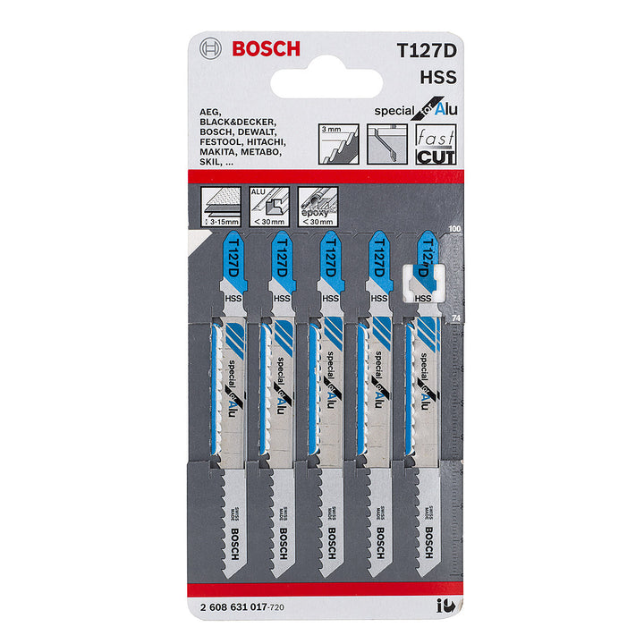 Bosch T127D Aluminium cutting 3 - 15mm Jigsaw Blades (5 Pack) - GIGATOOLS.PH