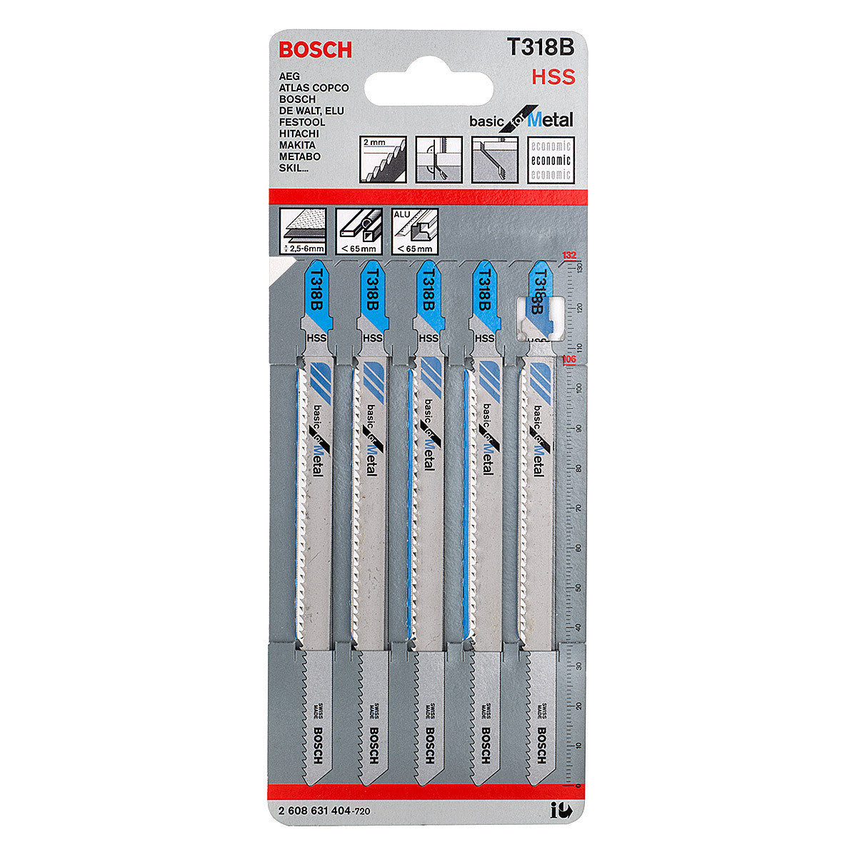 Bosch T318B Sheet metal 2.5 - 6mm long series Jigsaw Blades (5 Pack) - GIGATOOLS.PH