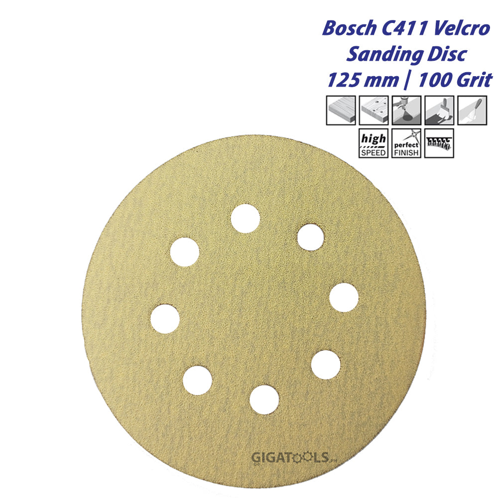 Bosch C411 Velcro Sanding Discs 125 mm / 100 Grit For Random Orbital Sanders ( 2 608 608 T66 ) - GIGATOOLS.PH