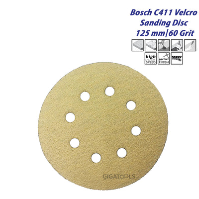 Bosch C411 Velcro Sanding Discs 125 mm / 60 Grit For Random Orbital Sanders ( 2 608 608 T64 ) - GIGATOOLS.PH