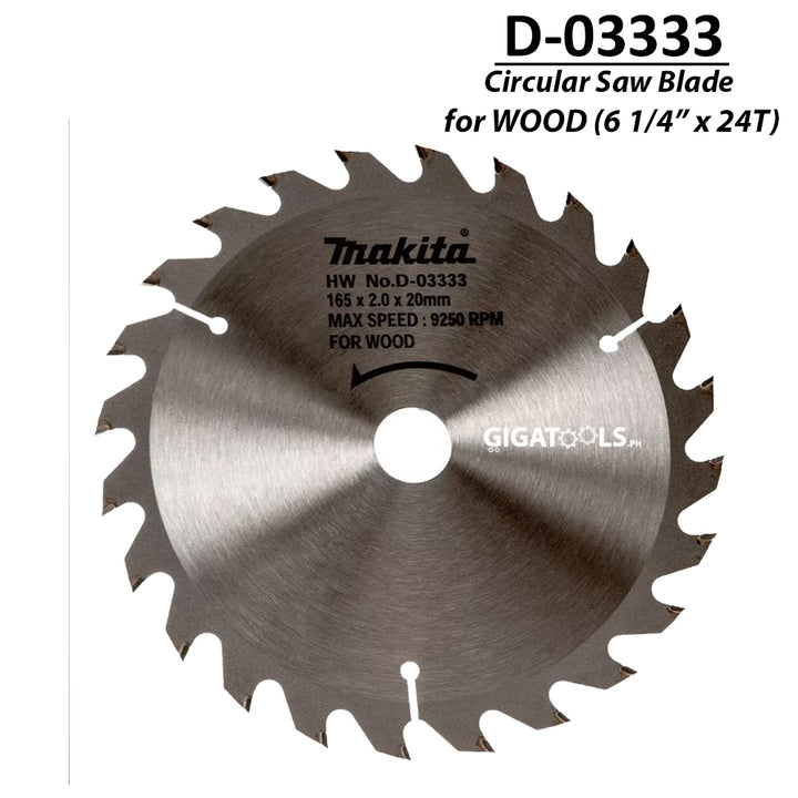 Makita D-03333 TCT Circular Saw Blade for Wood 165mm (6 1/4" x 24T) ( CIRSWBL ) - GIGATOOLS.PH