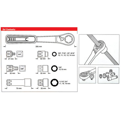 Makita B-65604 - 21pcs Pass-Thru Socket Set