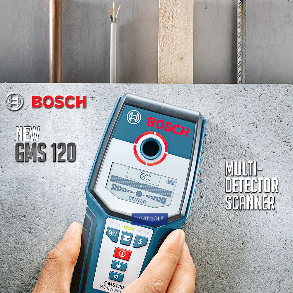 New Bosch GMS 120 Professional Multi - Detector Scanner ( Metal / Wood / Electrical Cables ) - GIGATOOLS.PH