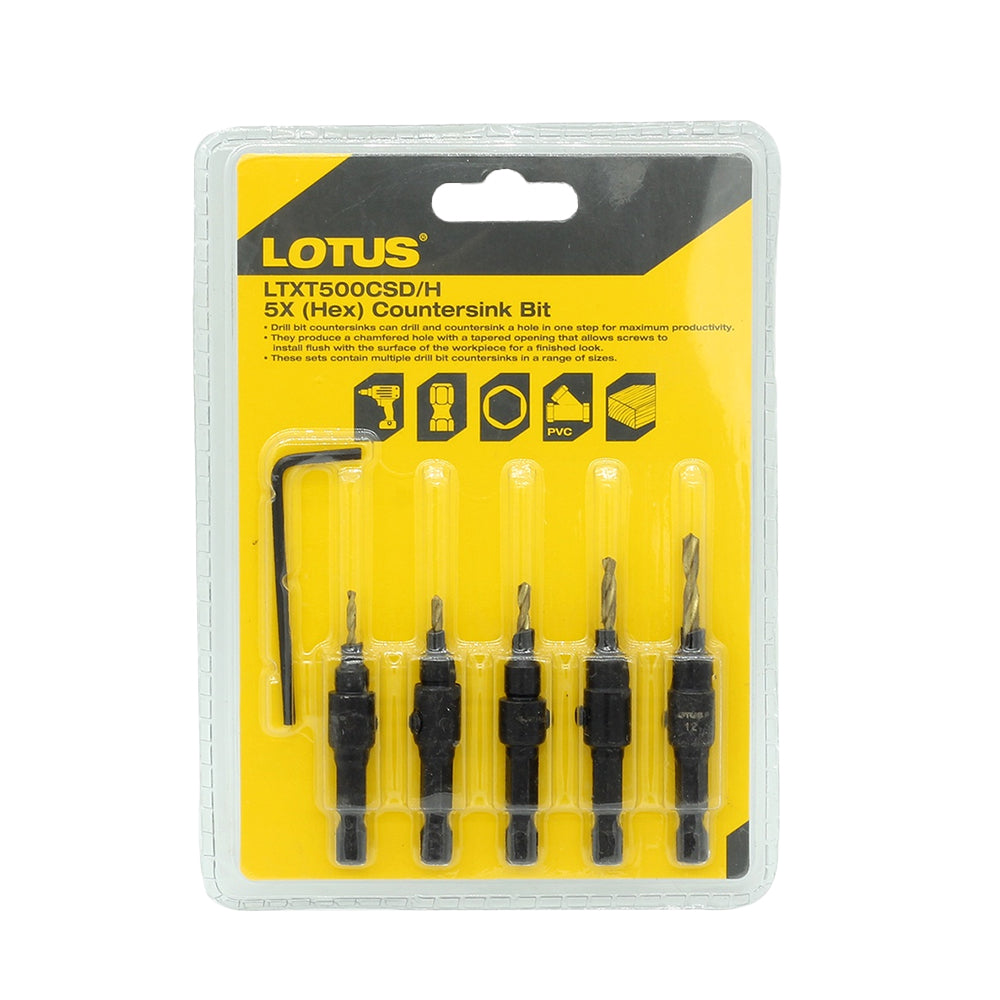 Lotus LTXT500CSD/H 5pcs. Countersink Hex Drill Bit Set – GIGATOOLS ...