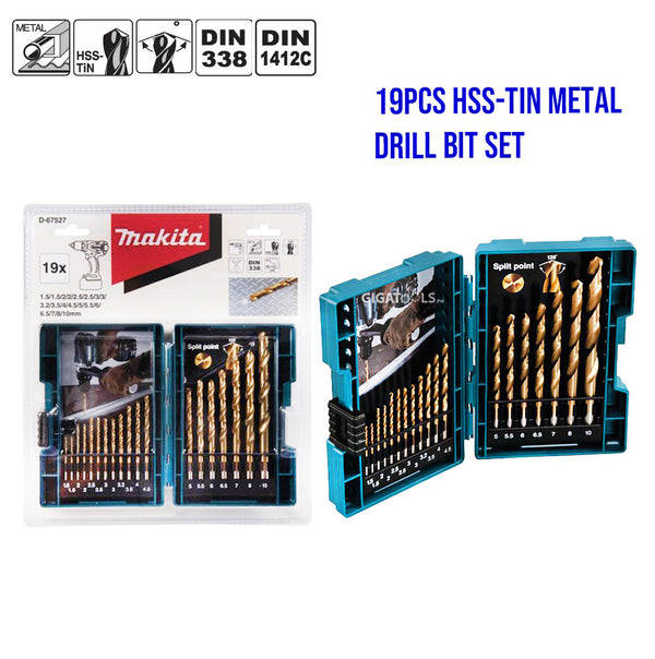 Makita D-67527 19pcs HSS-TiN Metal Drill Bit Set ( 1.5-10mm )