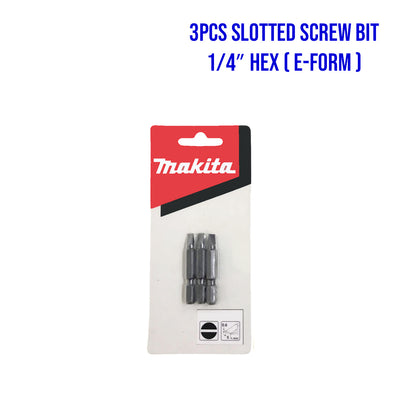 Makita 3pcs. Slotted Screw Bit 1/4″ Hex ( E-form )