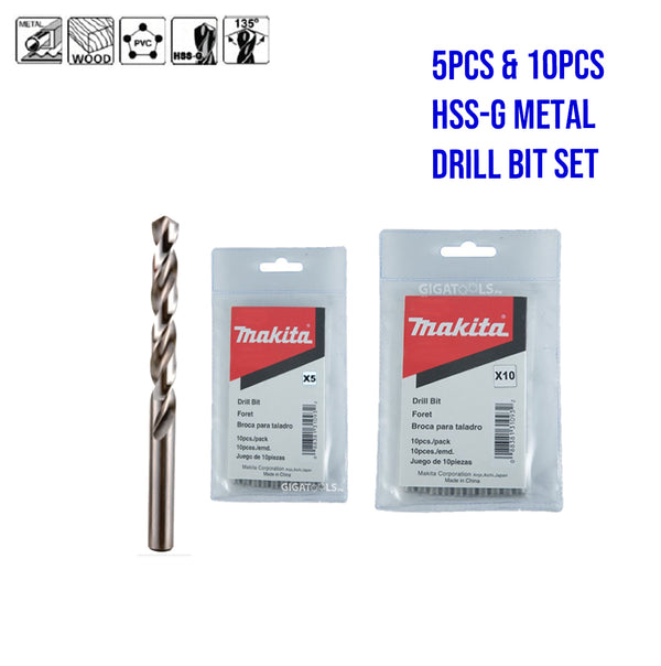 Makita 5pcs & 10pcs HSS-G Metal Drill Bit Set