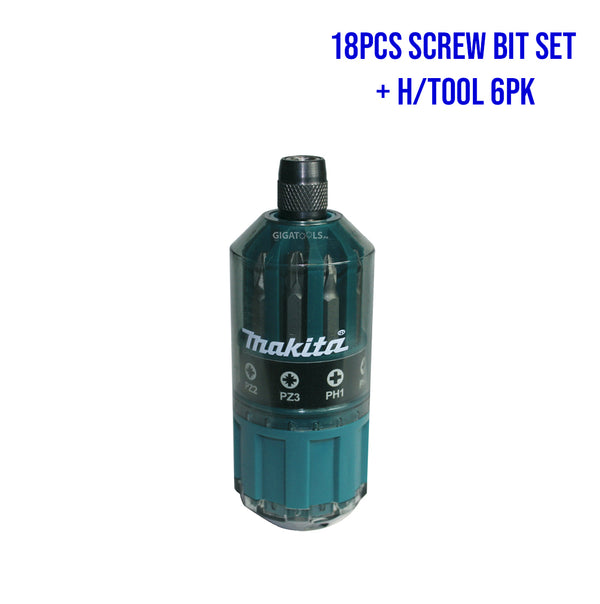 Makita B-28896 18pcs Screw Bit Set + H/TOOL 6PK