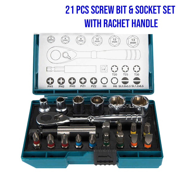 Makita B-54081 Screw Bit & Socket Set with Ratchet Handle (21pcs)