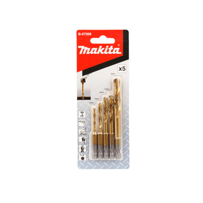 Makita 5pcs B-57308 HSS-TiN Metal Impact Drill Bit Set