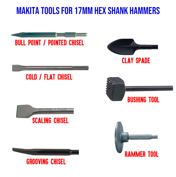 Makita Chisel Accessories for 17mm Hex Shank Hammers