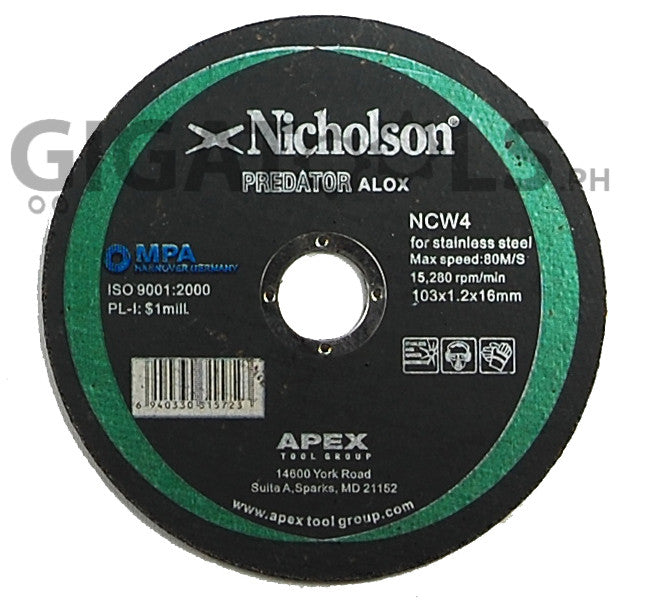 Nicholson 4" Cutting Disc, for stainless steel, super thin - GIGATOOLS.PH