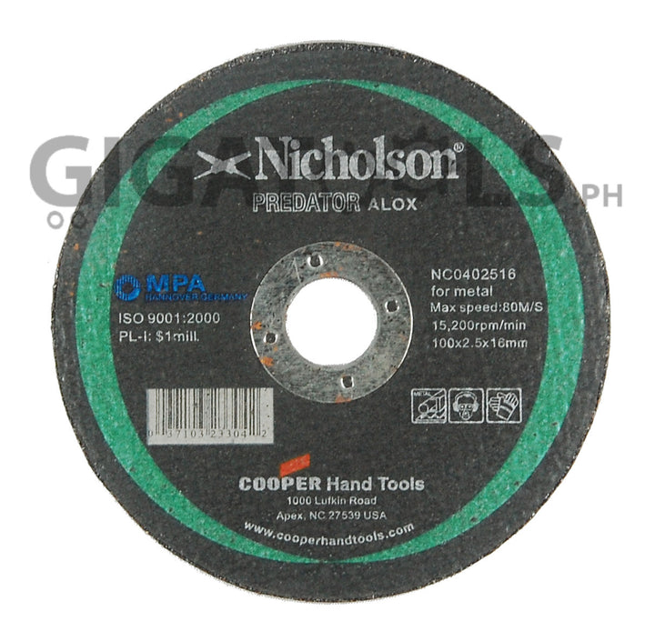 Nicholson 4" Cutting Disc, for Steel - GIGATOOLS.PH