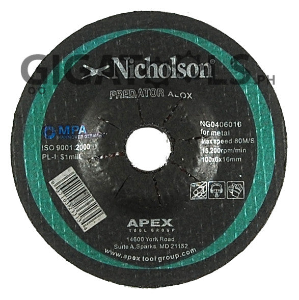 Nicholson 4" Grinding Disc, for steel - GIGATOOLS.PH